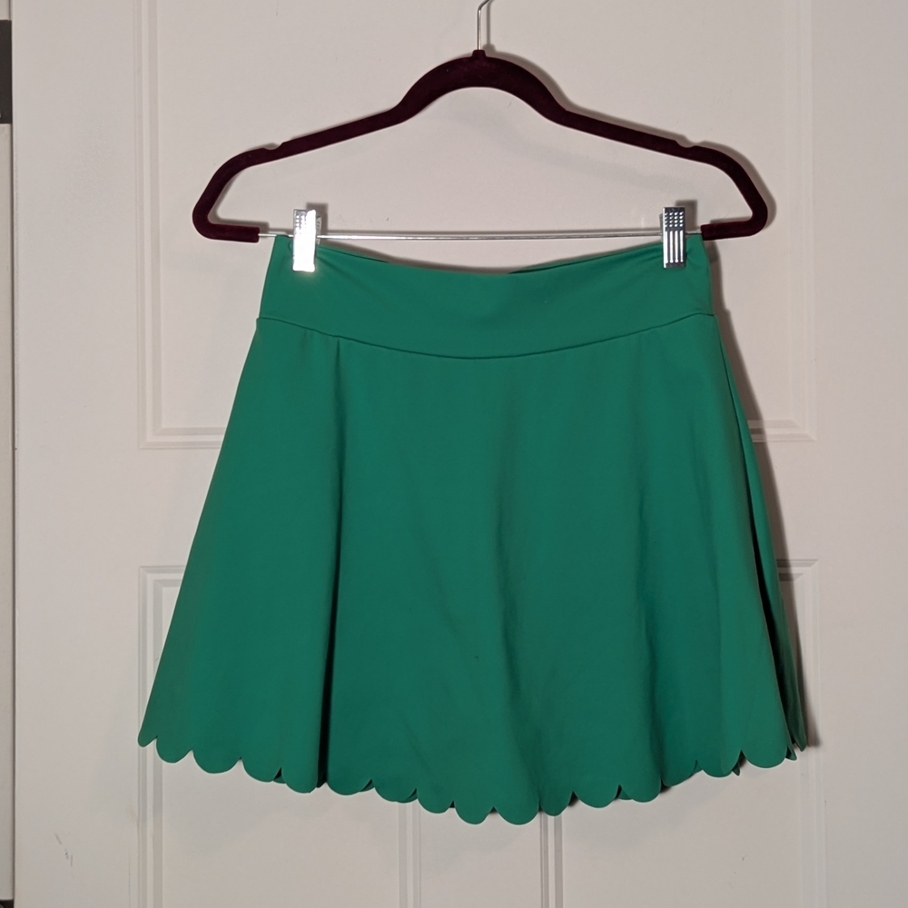 J. Crew Factory Green Mini Skirt with Scalloped Hem. Size Medium.